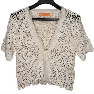 Cynthia Steffe Silk Crochet Ribbon Tie Cardigan, Size L